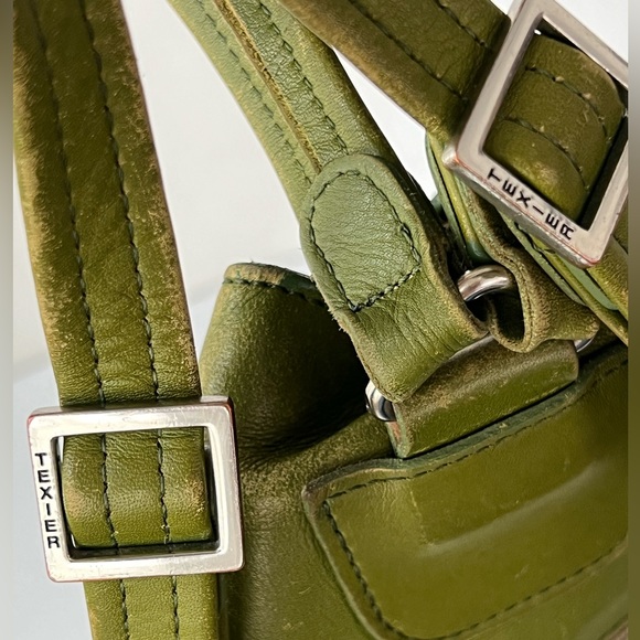 Texier France Leather Retro Avocado Green and Brown Envelope Style Backpack RARE - Picture 2 of 15